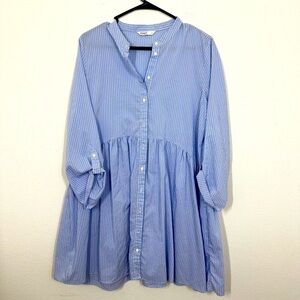 ONLY Women's Size‎ 8 Fit & Flare Blue Striped Shirt Dress Casual Summer Preppy